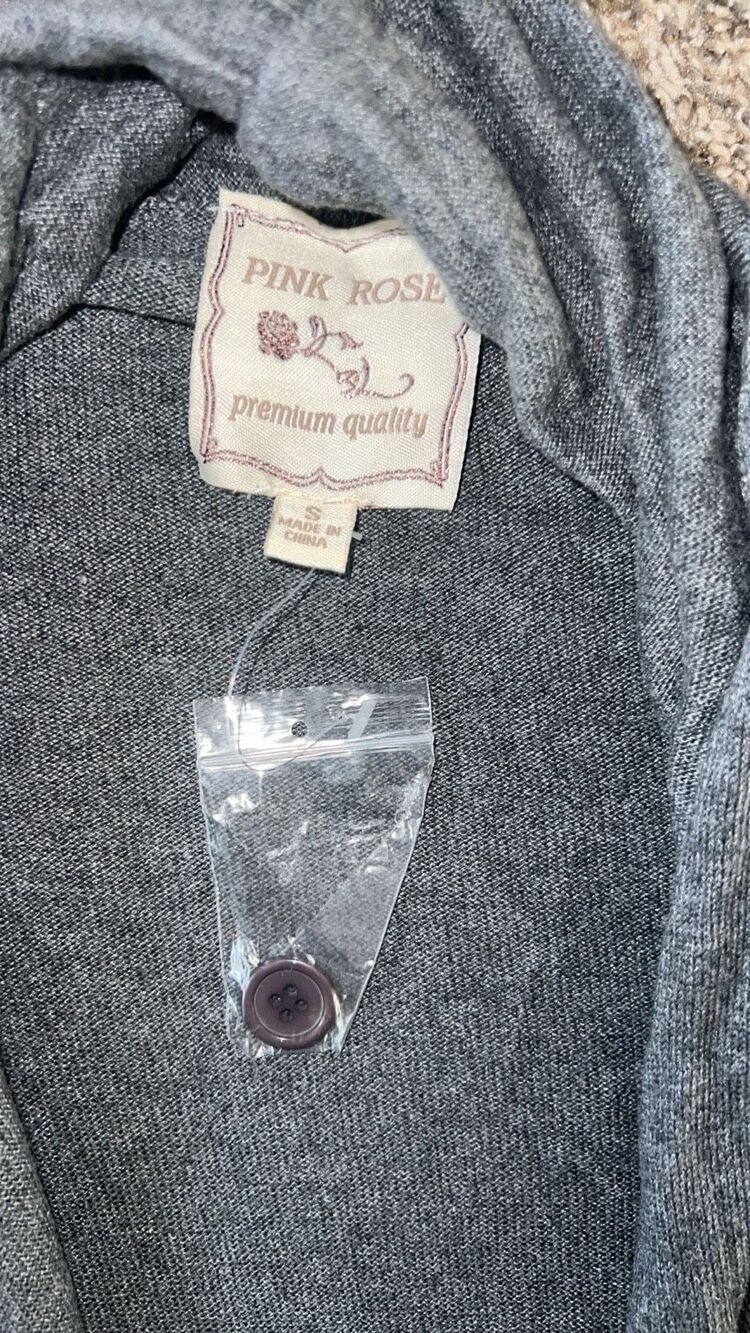 Pink Rose Women’s Small Gray Tie Front Open Cardigan 3/4 Sleeve Lightweight Top - Picture 3 of 3